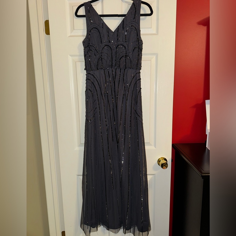 Adrianna Papell Women's Beaded V-Neck Blouson Gown